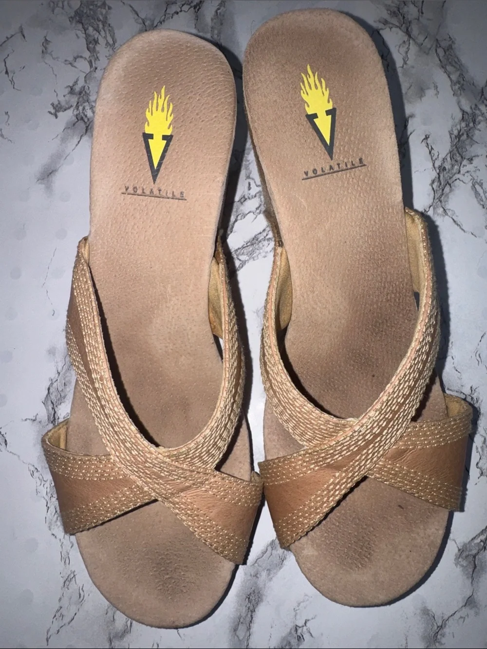 Volatile Lanelines Wedged Sandals Tan Size 10